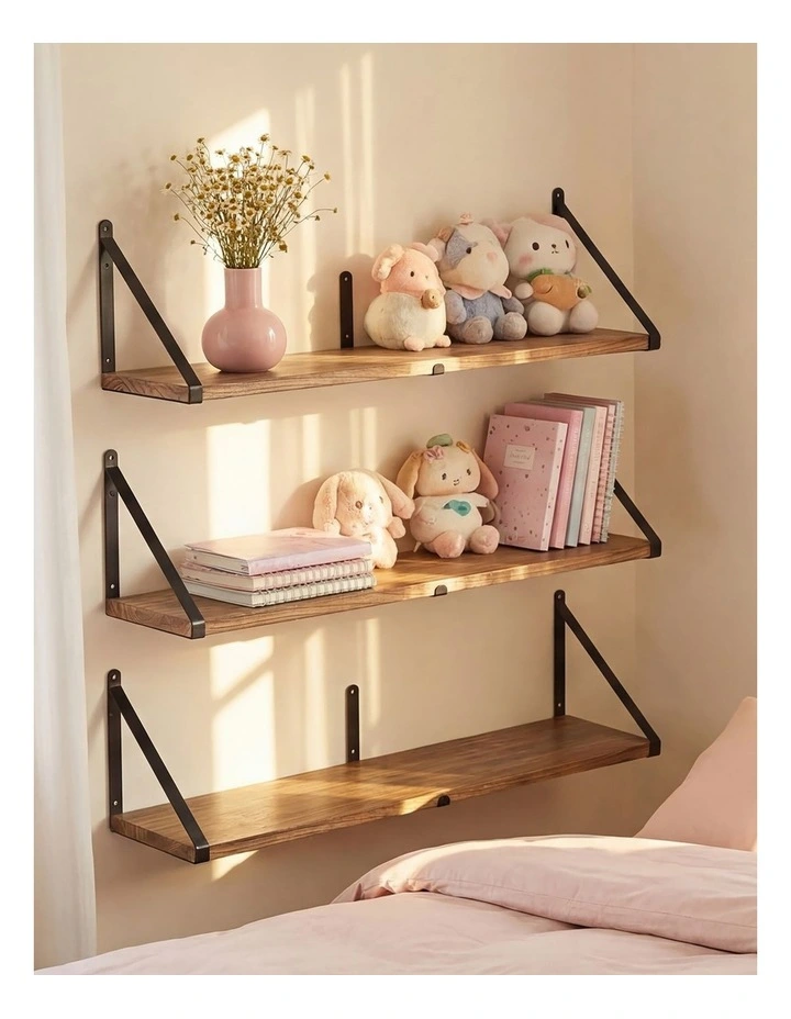Levede Floating Wall Shelves 3Pcs Rustic Wooden Storage Display Bookshelf Rack image 7