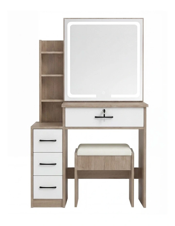 Levede Dressing Table Vanity Stool Set Sliding LED Mirror Makeup Storage Shelves image 2