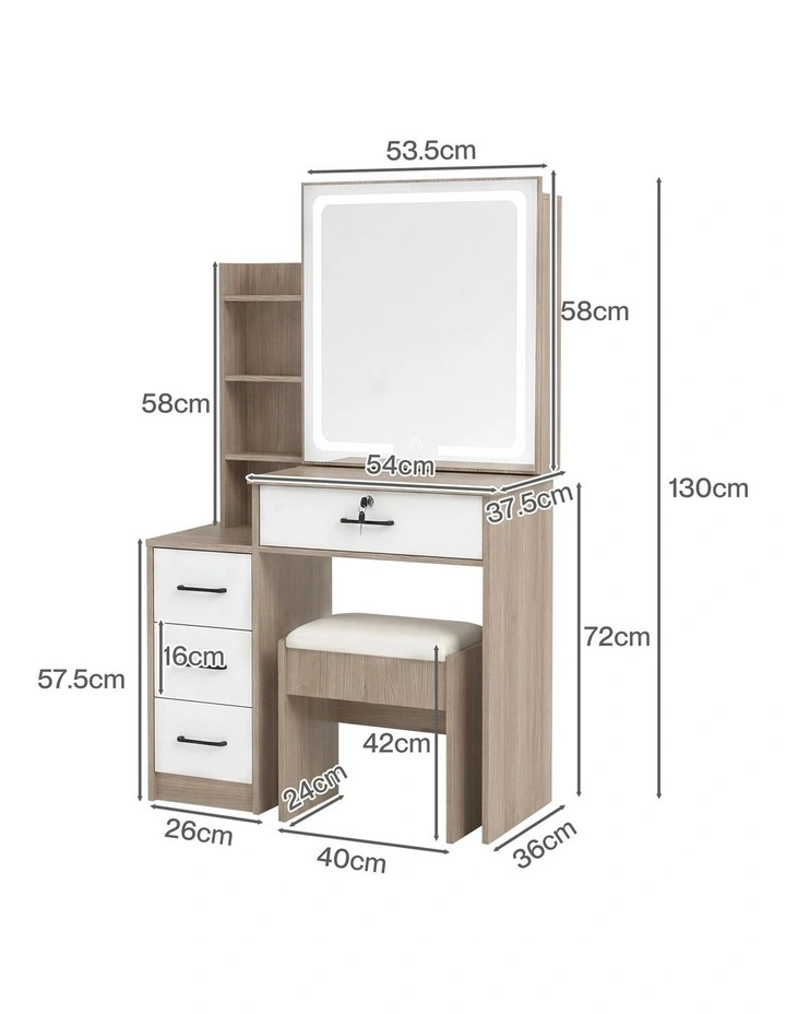 Levede Dressing Table Vanity Stool Set Sliding LED Mirror Makeup Storage Shelves image 3