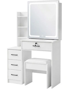 Levede Dressing Table Vanity Stool Set Sliding LED Mirror Makeup Storage Shelves