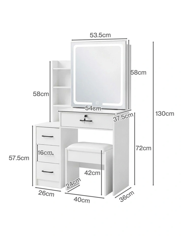 Levede Dressing Table Vanity Stool Set Sliding LED Mirror Makeup Storage Shelves image 3