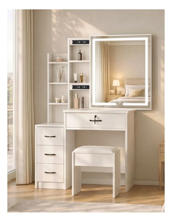 Levede Dressing Table Vanity Stool Set Sliding LED Mirror Makeup Storage Shelves image 7