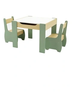 Levede Kids Table and Chairs Set 3-in-1 Chalkboard Storage Learning Dining Desk