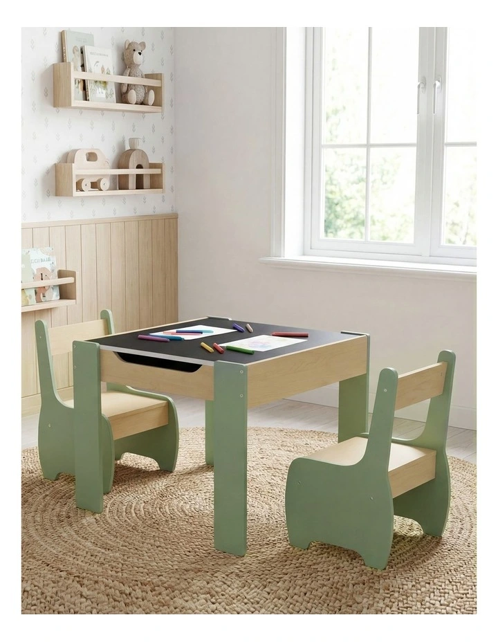 Levede Kids Table and Chairs Set 3-in-1 Chalkboard Storage Learning Dining Desk image 7