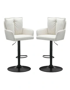 Homfurn Set of 2 Adjustable Swivel Bar Stool, Modern Linen Fabric Bar Chair with Armrest, Beige