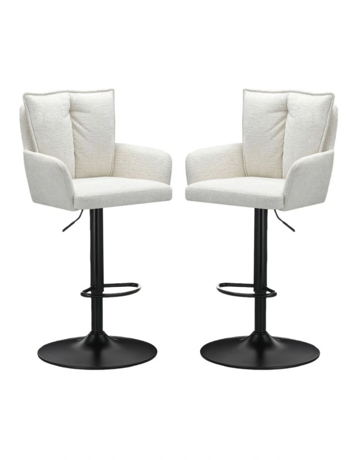 Homfurn Set of 2 Adjustable Swivel Bar Stool, Modern Linen Fabric Bar Chair with Armrest, Beige image 1