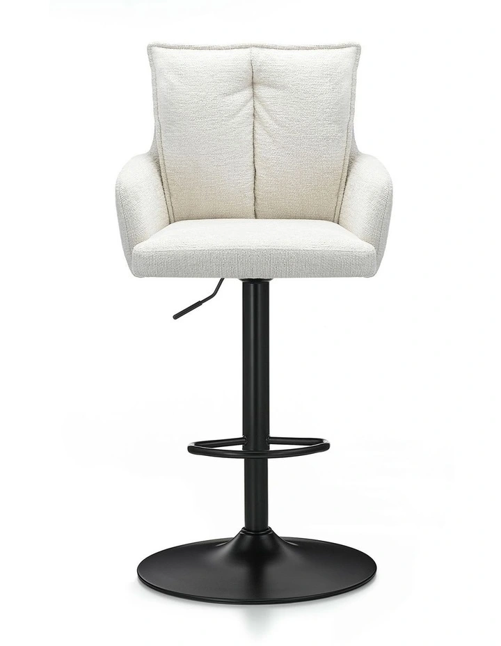 Homfurn Set of 2 Adjustable Swivel Bar Stool, Modern Linen Fabric Bar Chair with Armrest, Beige image 3