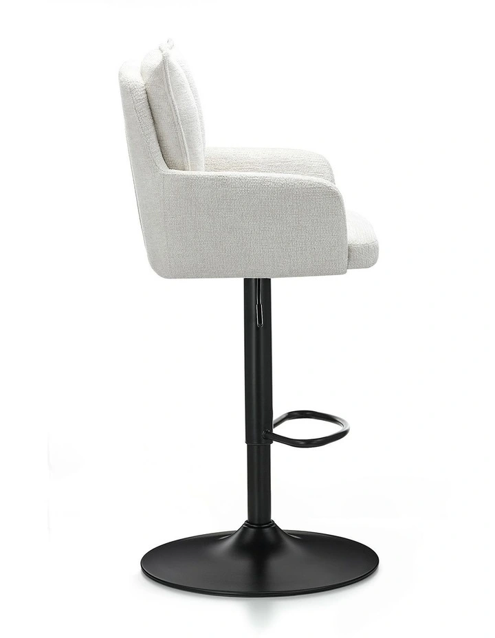 Homfurn Set of 2 Adjustable Swivel Bar Stool, Modern Linen Fabric Bar Chair with Armrest, Beige image 4
