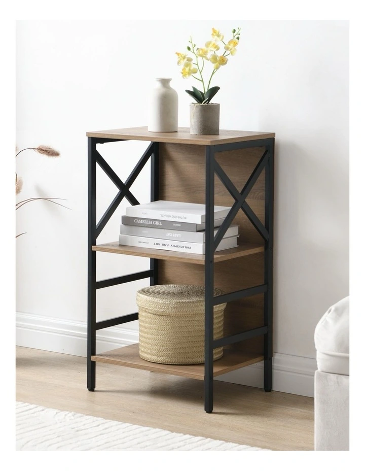 3 Tier Industrial Bookcase with Metal Frame and Backboard, Book case for Small Spaces image 3