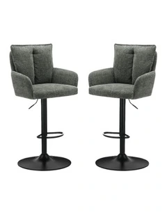 Homfurn Set of 2 Adjustable Swivel Bar Stool, Modern Linen Fabric Bar Chair with Armrest, Green