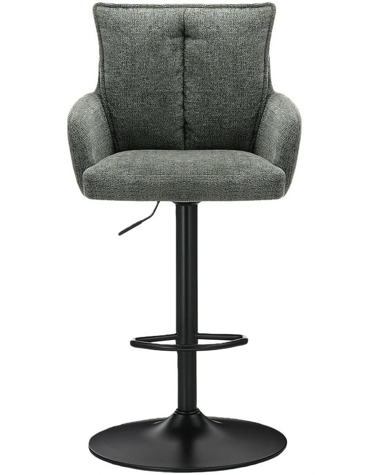 Homfurn Set of 2 Adjustable Swivel Bar Stool, Modern Linen Fabric Bar Chair with Armrest, Green image 3