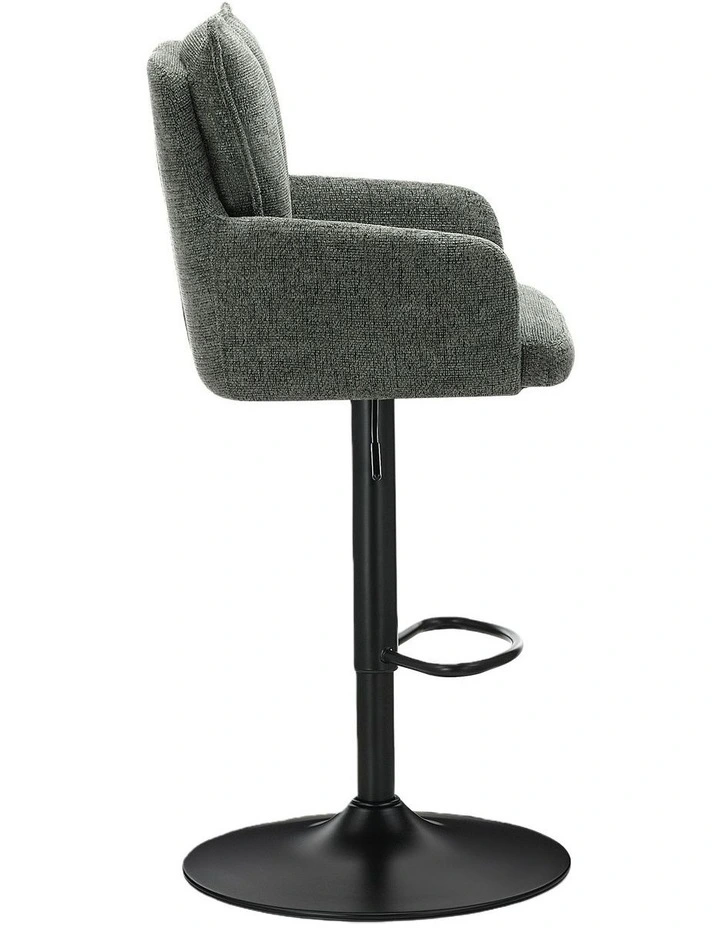 Homfurn Set of 2 Adjustable Swivel Bar Stool, Modern Linen Fabric Bar Chair with Armrest, Green image 4