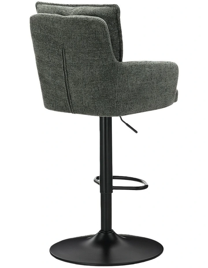 Homfurn Set of 2 Adjustable Swivel Bar Stool, Modern Linen Fabric Bar Chair with Armrest, Green image 5