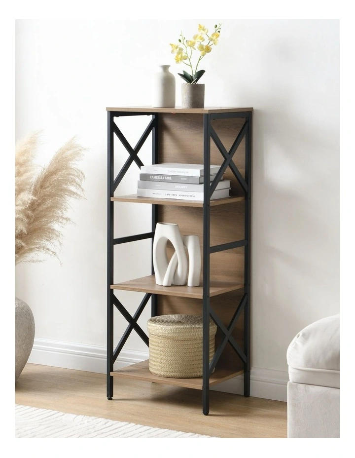 4 Tier Industrial Bookcase with Metal Frame and Backboard, Book case for Small Spaces image 3