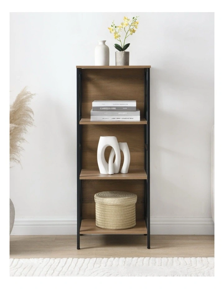 4 Tier Industrial Bookcase with Metal Frame and Backboard, Book case for Small Spaces image 4