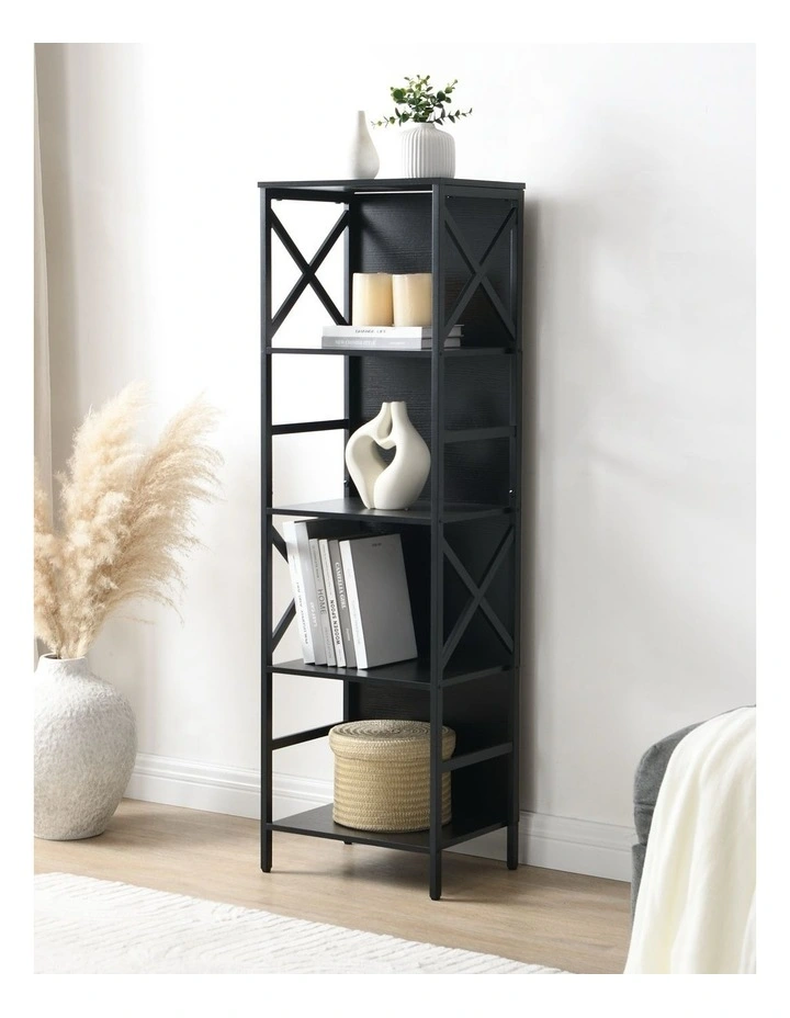 5 Tier Industrial Bookcase with Metal Frame and Backboard, Book case for Small Spaces image 3