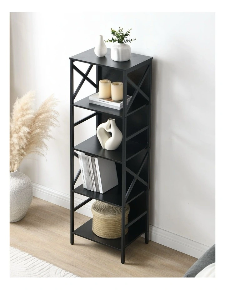 5 Tier Industrial Bookcase with Metal Frame and Backboard, Book case for Small Spaces image 4