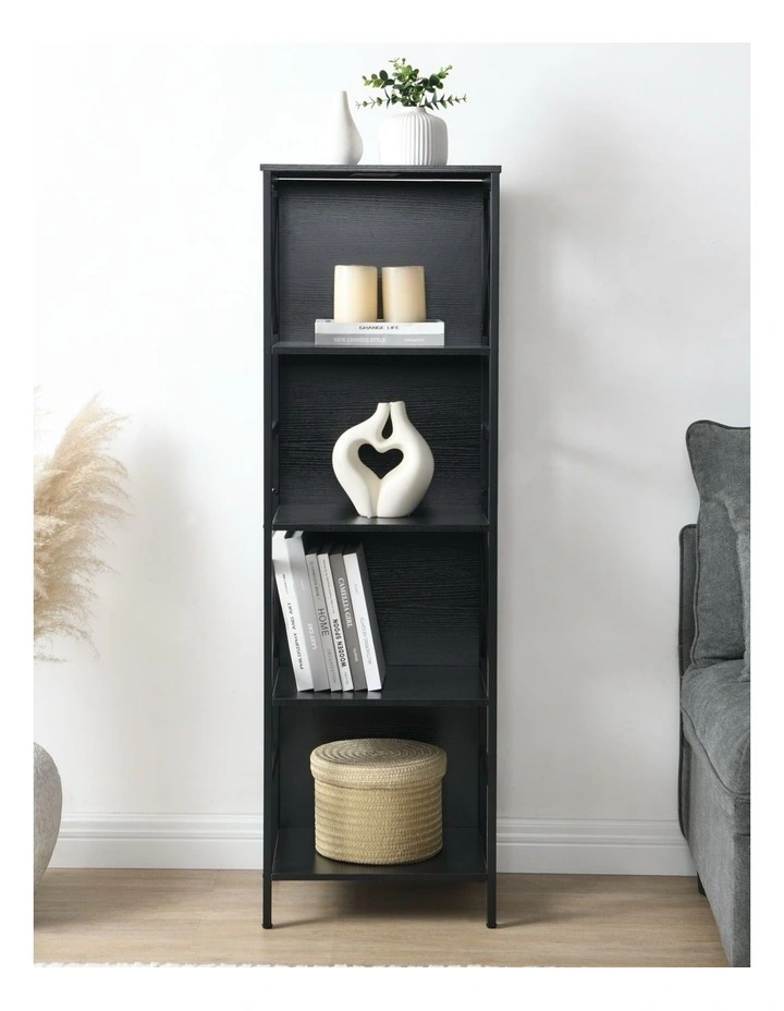 5 Tier Industrial Bookcase with Metal Frame and Backboard, Book case for Small Spaces image 5