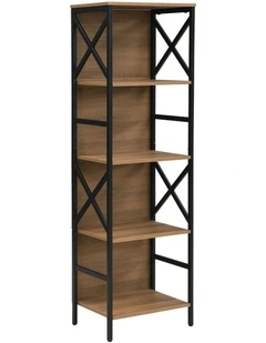 5 Tier Industrial Bookcase with Metal Frame and Backboard, Book case for Small Spaces
