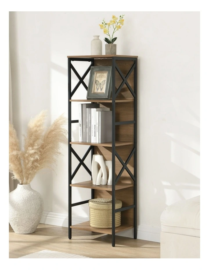 5 Tier Industrial Bookcase with Metal Frame and Backboard, Book case for Small Spaces image 3