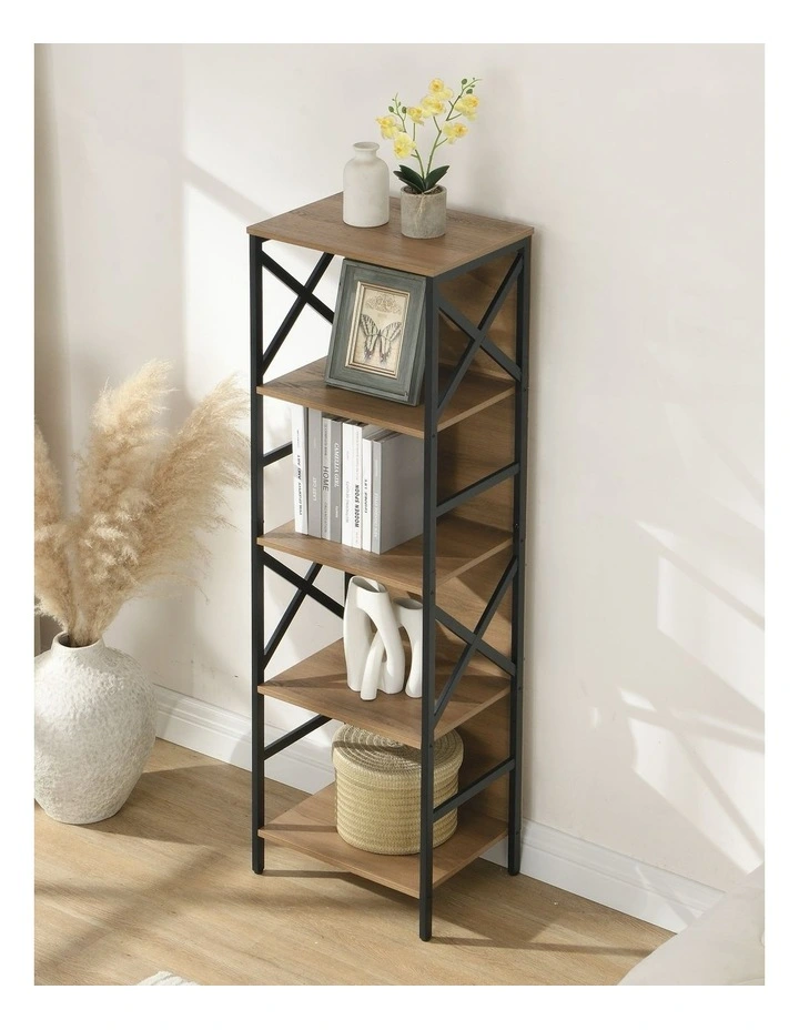5 Tier Industrial Bookcase with Metal Frame and Backboard, Book case for Small Spaces image 4