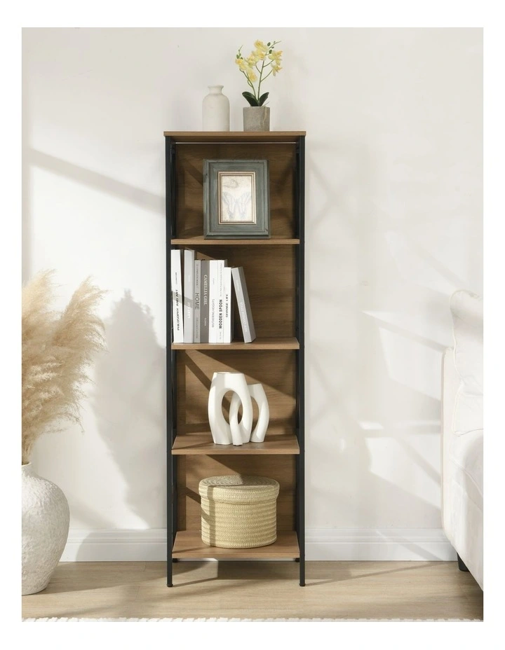 5 Tier Industrial Bookcase with Metal Frame and Backboard, Book case for Small Spaces image 5