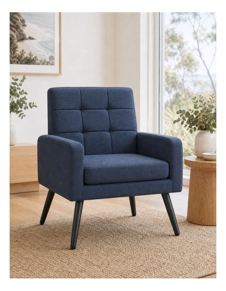 Mid Century Modern Accent Chair, Upholstered Armchair with Tufted Backrest image 2