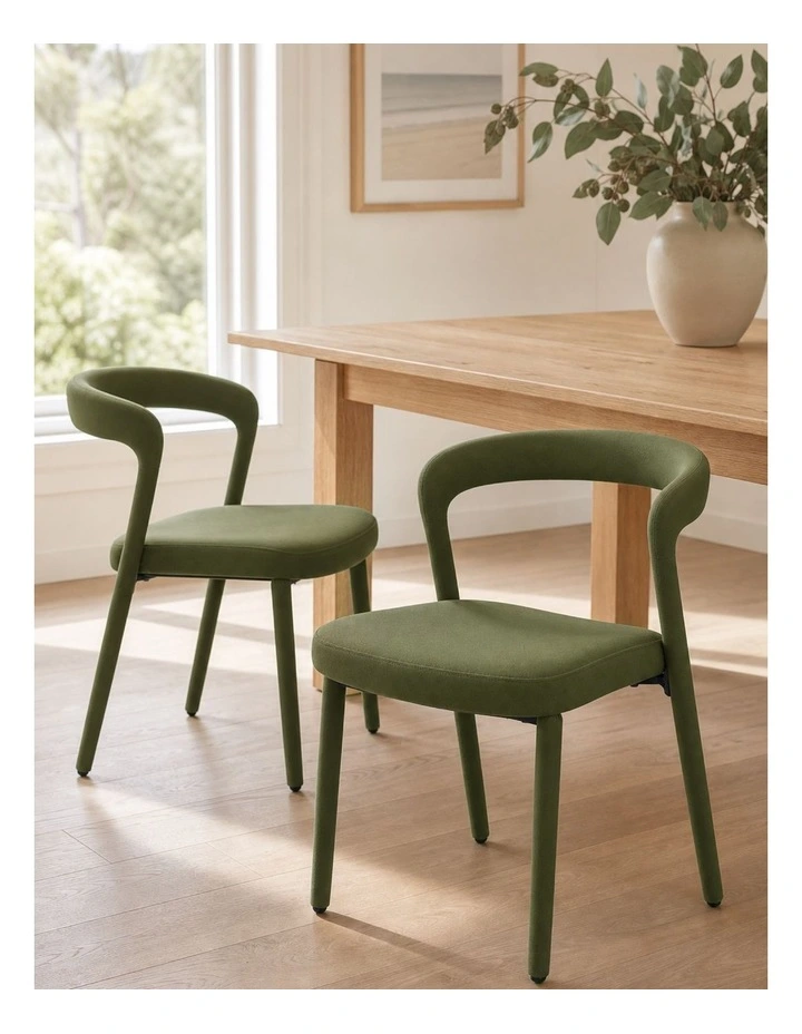 Set of 2 Modern Upholstered Velvet Dining Chair, Mid-Century Kitchen Chair, Green image 2