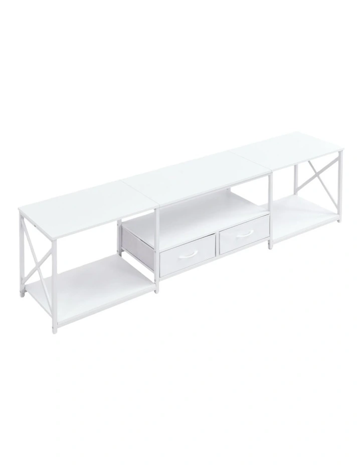 Rustic TV Unit with Fabric Drawers, Entertainment Center and Industrial TV Unit, White image 1