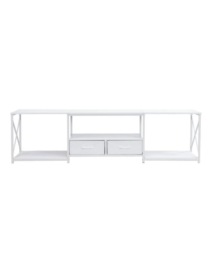 Rustic TV Unit with Fabric Drawers, Entertainment Center and Industrial TV Unit, White image 4