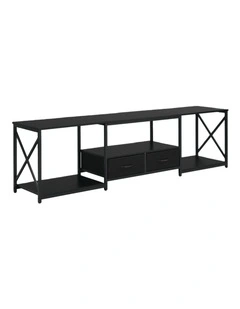 Rustic TV Unit with Fabric Drawers, Entertainment Center and Industrial TV Unit, Black