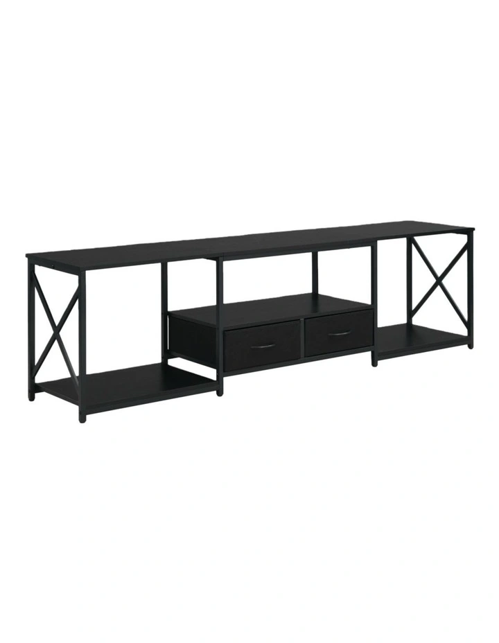 Rustic TV Unit with Fabric Drawers, Entertainment Center and Industrial TV Unit, Black image 1