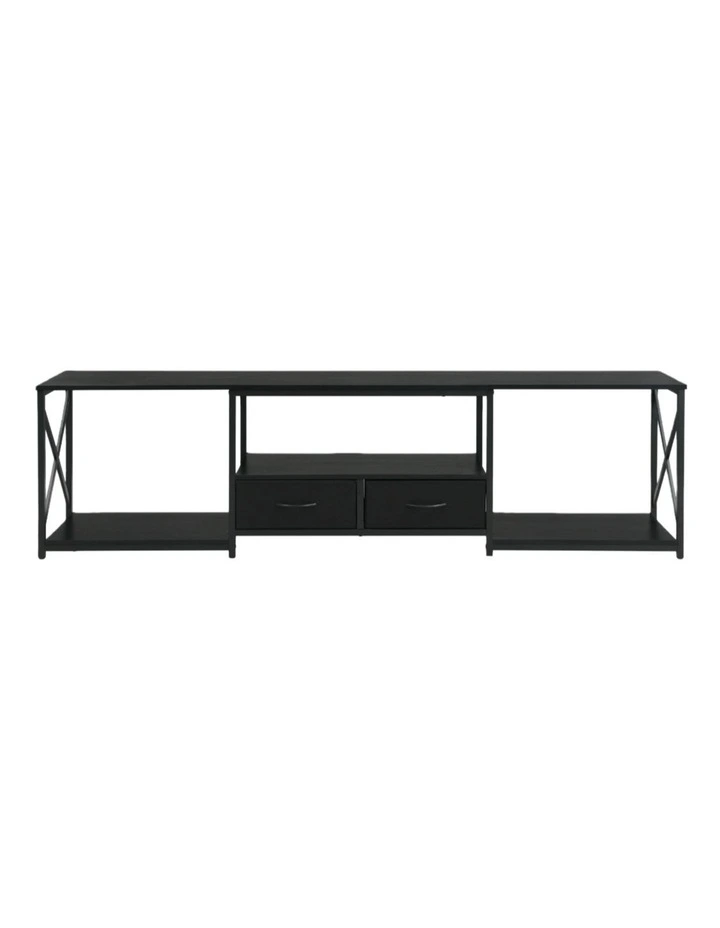 Rustic TV Unit with Fabric Drawers, Entertainment Center and Industrial TV Unit, Black image 4