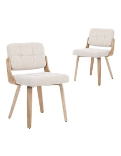Nordic Button Back Dining Chair Set of 2, Upholstery Dining Chairs with Walnut Bentwood Frame, Beige