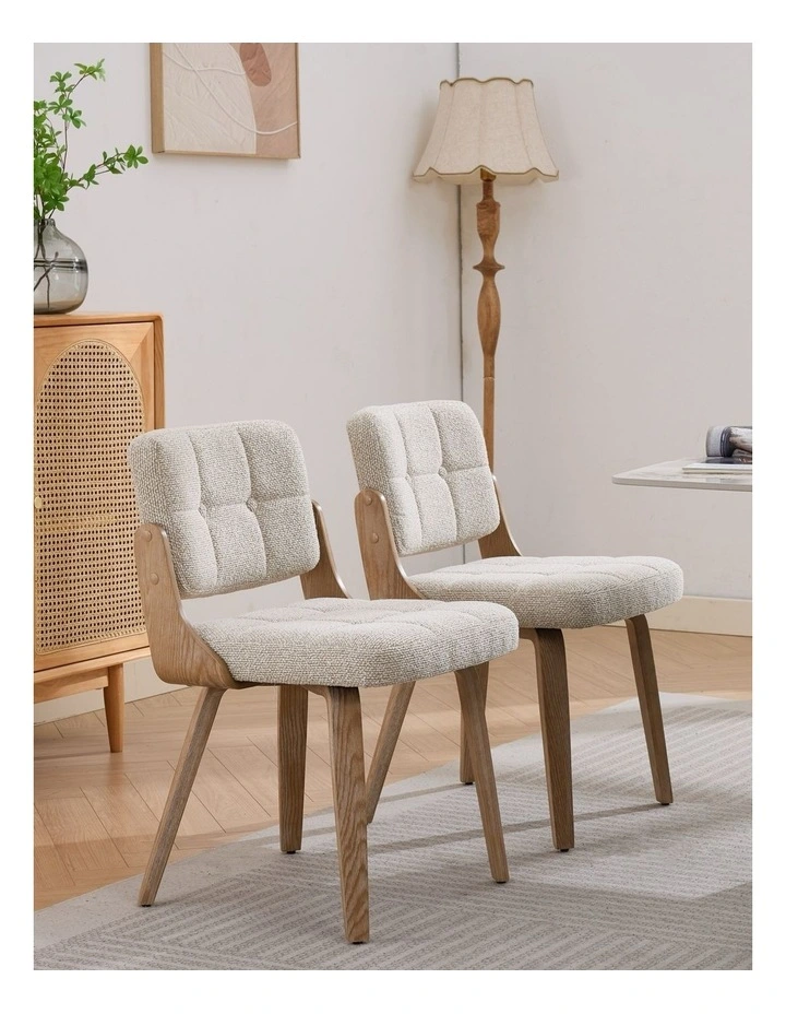 Nordic Button Back Dining Chair Set of 2, Upholstery Dining Chairs with Walnut Bentwood Frame, Beige image 2