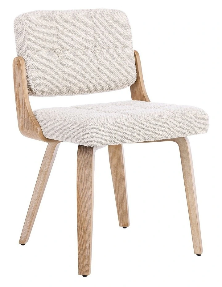 Nordic Button Back Dining Chair Set of 2, Upholstery Dining Chairs with Walnut Bentwood Frame, Beige image 3