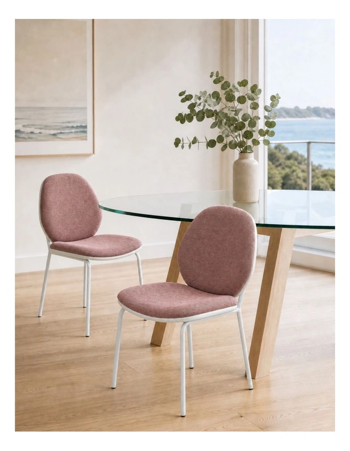 Set of 2 Modern Upholstered Dining Chair, Mid Century Side Chair with White Metal Leg image 2