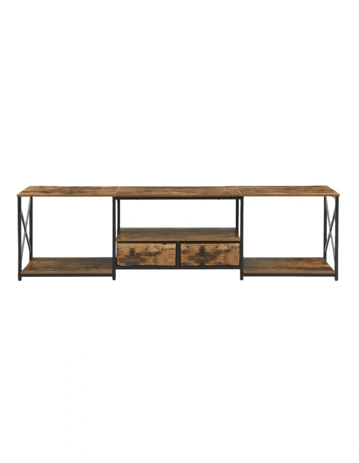 Rustic TV Unit with Fabric Drawers, Entertainment Center and Industrial TV Unit, Brown image 1