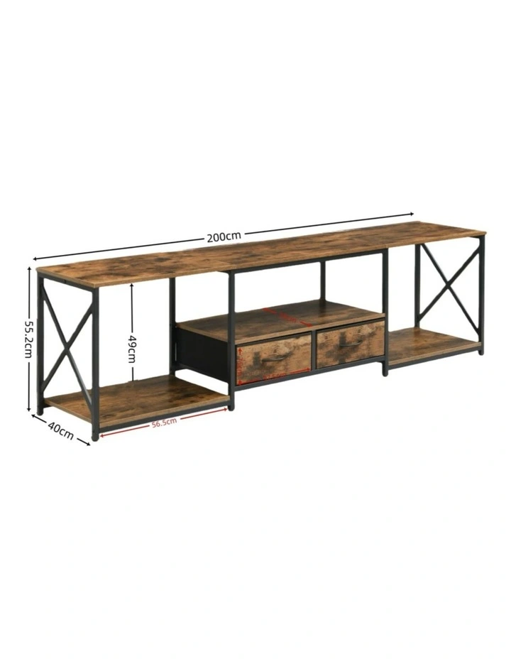 Rustic TV Unit with Fabric Drawers, Entertainment Center and Industrial TV Unit, Brown image 5