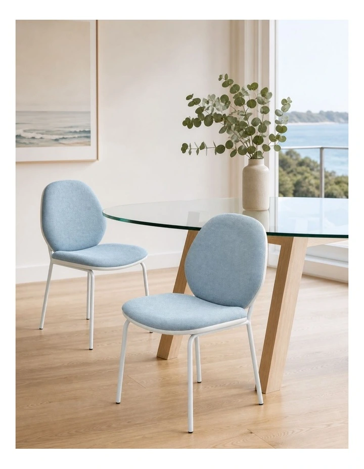 Set of 2 Modern Upholstered Dining Chair, Mid Century Side Chair with White Metal Leg image 2