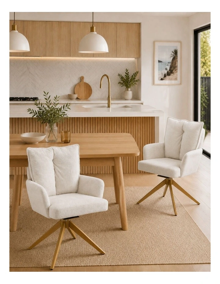 Homfurn Set of 2 Modern Swivel Dining Chairs, Upholstered Armchair with Sturdy Wood-like Base, Beige image 2