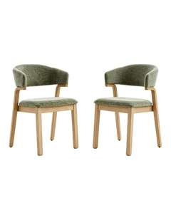 Wooden Dining Chair Set of 2, Fabric Upholstered Dining Room Chair with Curved Back