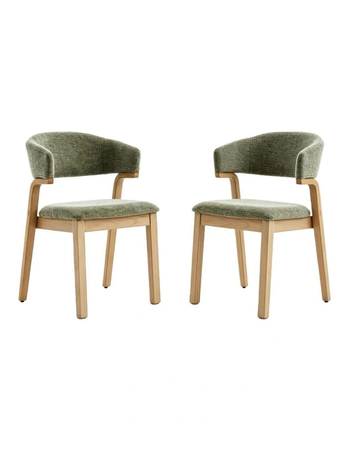 Wooden Dining Chair Set of 2, Fabric Upholstered Dining Room Chair with Curved Back image 1