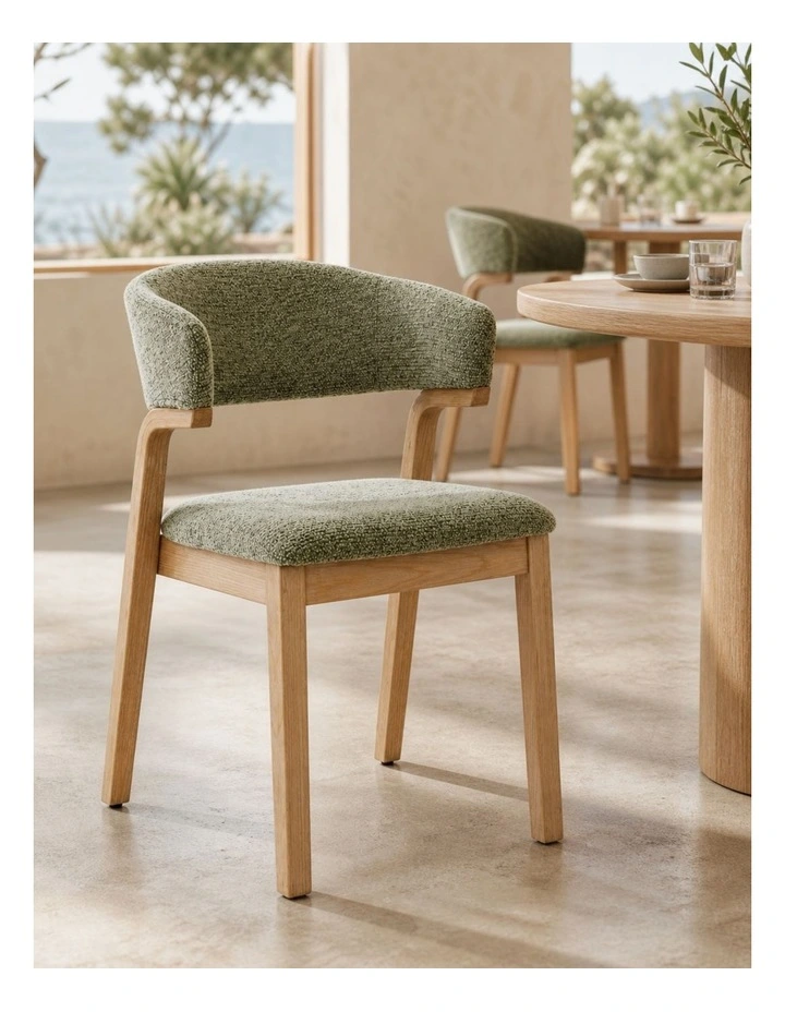 Wooden Dining Chair Set of 2, Fabric Upholstered Dining Room Chair with Curved Back image 2