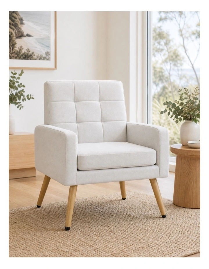 Mid Century Modern Accent Chair, Upholstered Armchair with Tufted Backrest image 2