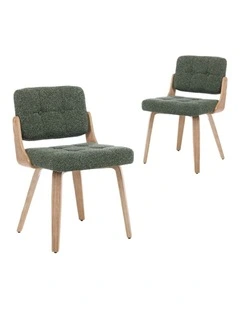 Nordic Button Back Dining Chair Set of 2, Upholstery Dining Chairs with Walnut Bentwood Frame, Green