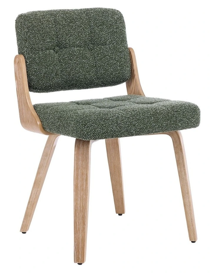 Nordic Button Back Dining Chair Set of 2, Upholstery Dining Chairs with Walnut Bentwood Frame, Green image 3