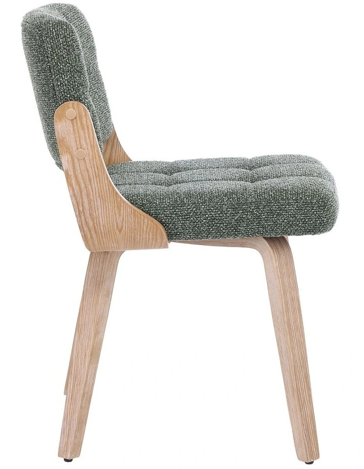 Nordic Button Back Dining Chair Set of 2, Upholstery Dining Chairs with Walnut Bentwood Frame, Green image 4