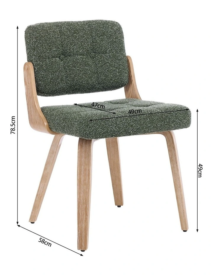 Nordic Button Back Dining Chair Set of 2, Upholstery Dining Chairs with Walnut Bentwood Frame, Green image 6