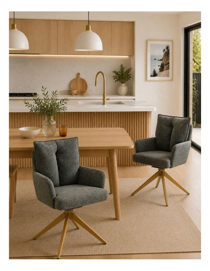Homfurn Set of 2 Modern Swivel Dining Chairs, Upholstered Armchair with Sturdy Wood-like Base, Green image 2
